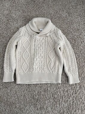 GAP Cream Cable Knit Shawl-Collar Sweater